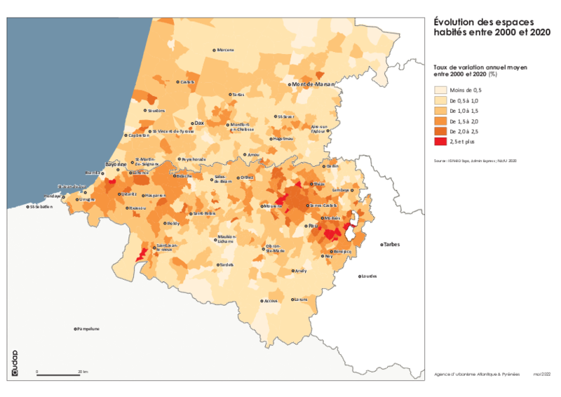 Evolution des espaces habités 2000-2020 