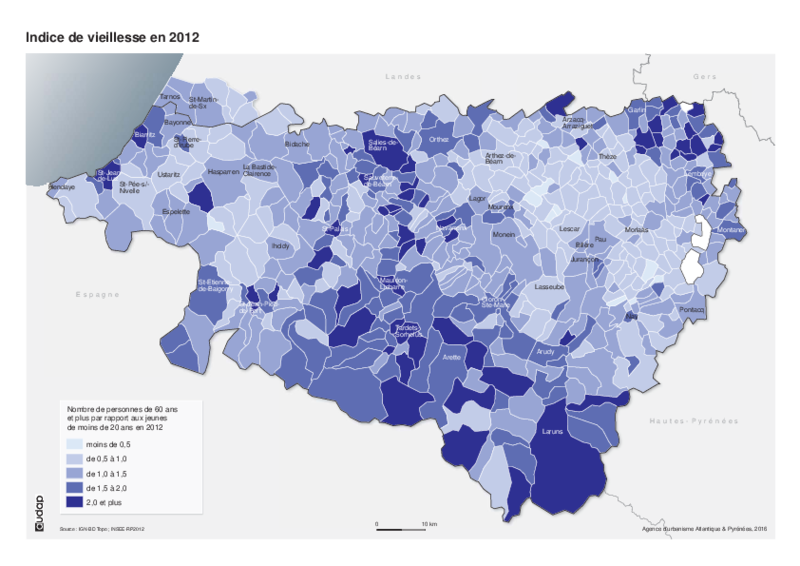 Indice de vieillissement de la population en 2012 