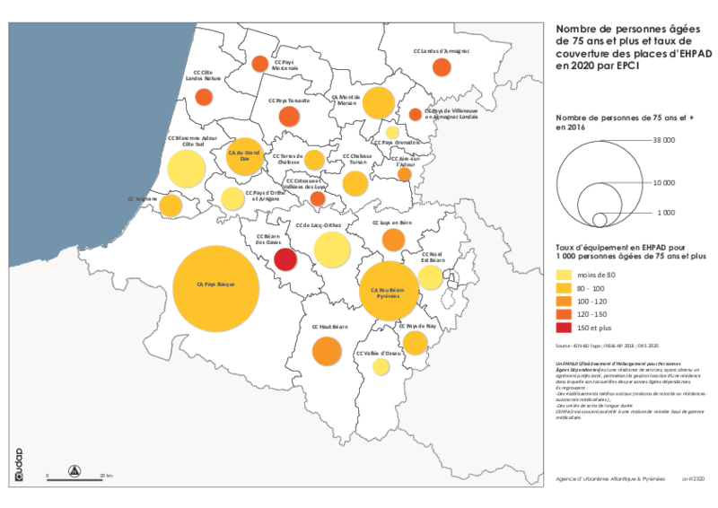 Nombre de 75 ans et plus et taux de couverture des EHPAD par EPCI 