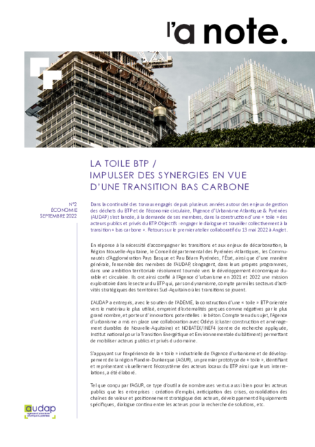 L'a Note #2 - La toile BTP / Impulser des synergies en vue d'une transition bas carbone